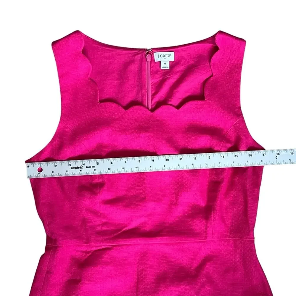 J. Crew Women’s Sz 8 Pink Scalloped Square Neck Dress Basketweave Sleeveless